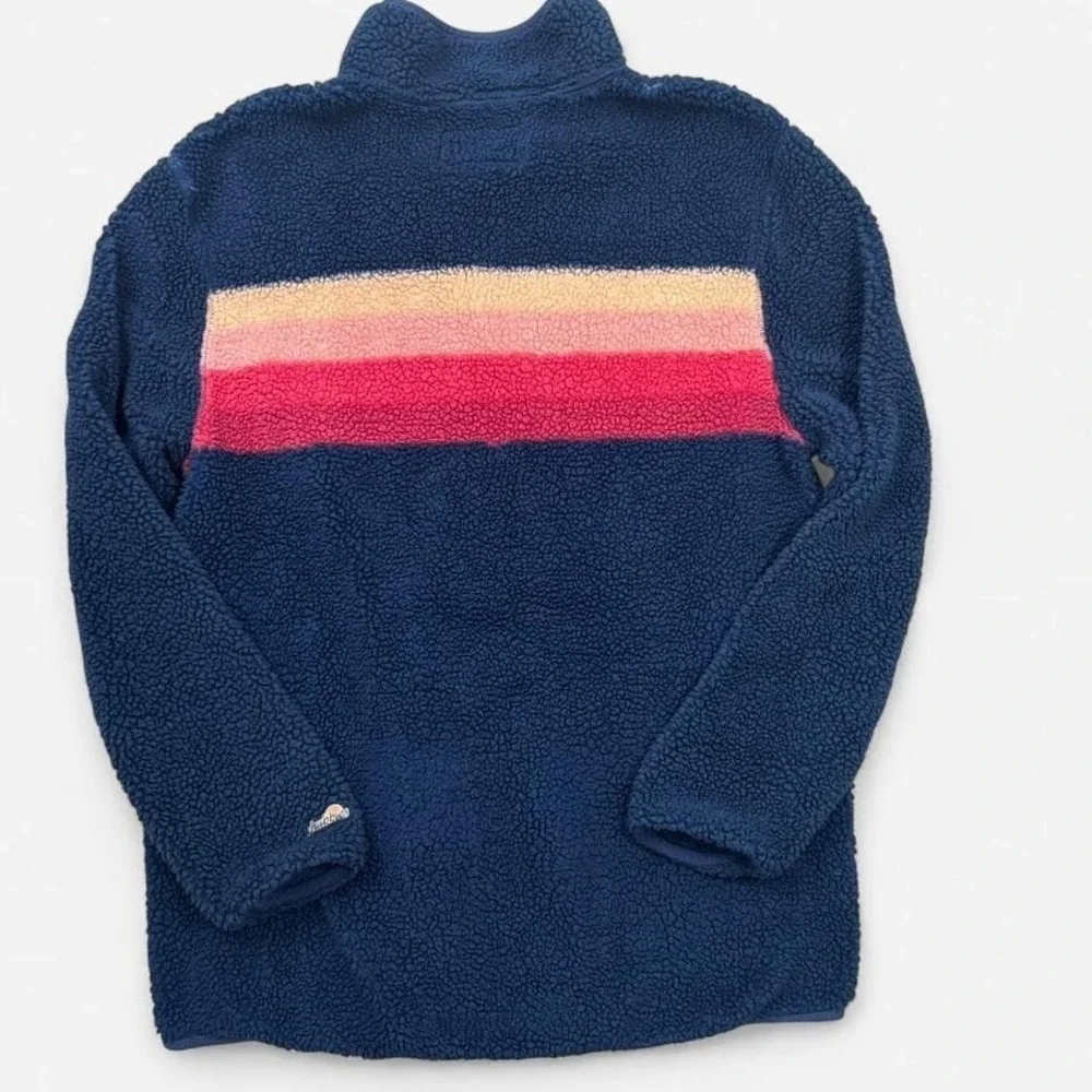 Chubbies Sherpa‎ Fleece Pullover Mens XL Blue Retro Stripe Snap Button 0206